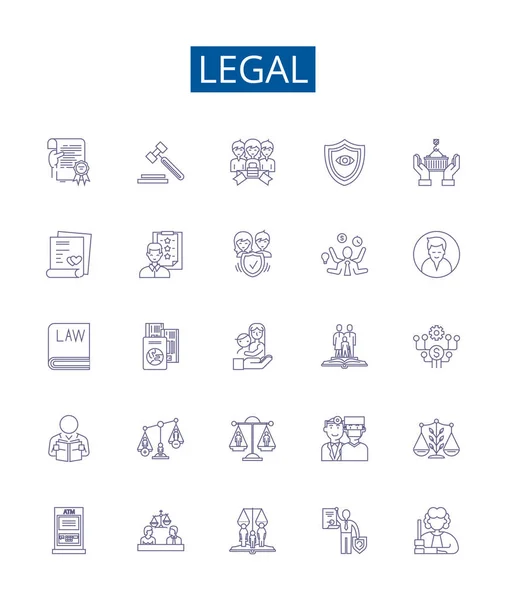 Νομική Γραμμή Εικονίδια Σήματα Οριστεί Design Collection Law Just Legitimate — Διανυσματικό Αρχείο