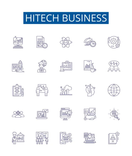 Hitech Business Line Ikoner Tecken Inställda Design Samling Hitech Business — Stock vektor