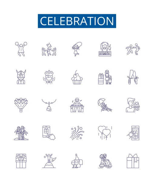 Conjunto Signos Iconos Línea Celebración Colección Diseño Festividad Jubileo Regocijo — Vector de stock
