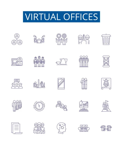 Wirtualne Biura Ustawiają Ikony Znaków Kolekcja Projektów Wirtualnych Biura Zdalne — Wektor stockowy