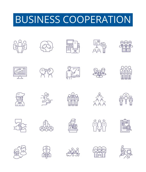 Ikony Linii Współpracy Biznesowej Ustawione Kolekcja Projektów Współpracy Partnerstwa Sojuszu — Wektor stockowy