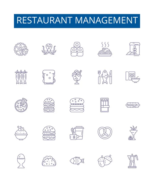 Restaurant Management Lijn Pictogrammen Borden Ingesteld Design Collectie Van Dineren — Stockvector