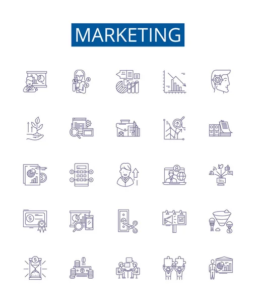 Markierungszeilen Symbole Werden Gesetzt Designsammlung Von Werbung Promotion Verkauf Branding — Stockvektor