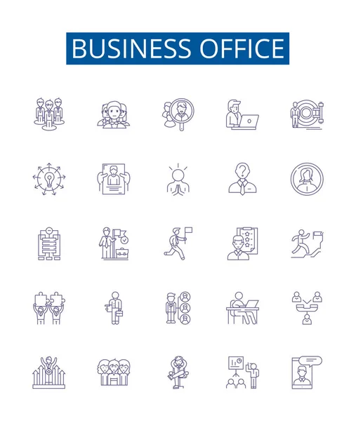 Набор Значков Бизнес Линии Офиса Коллекция Дизайна Office Business Commercial — стоковый вектор