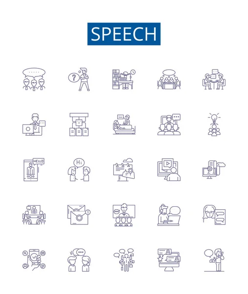 Speech Line Icons Signs Set Design Collection Speech Oral Address — Stock Vector
