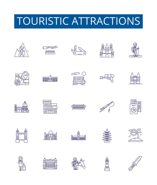 Набір Значків Лінії Туристичних Атракціонів Дизайн Колекції Визначних Пам Яток — стоковий вектор
