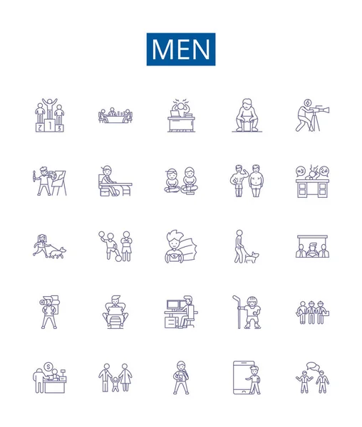 Homens Linha Ícones Sinais Definidos Coleção Design Homens Gênero Masculinidade —  Vetores de Stock