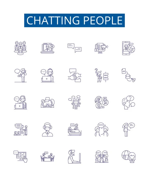 Chatting People Line Icons Signs Set Design Collection Conversing Chatting — Stock Vector