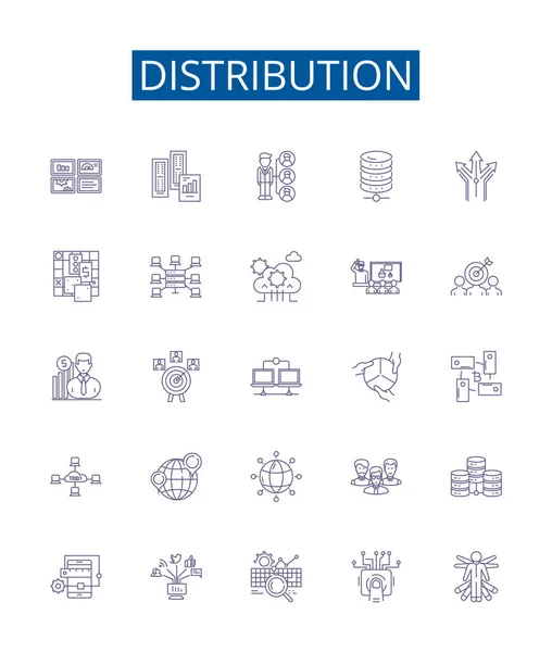 Distribution Line Icons Signs Set Design Collection Distribute Disseminate Allocate — Stock Vector