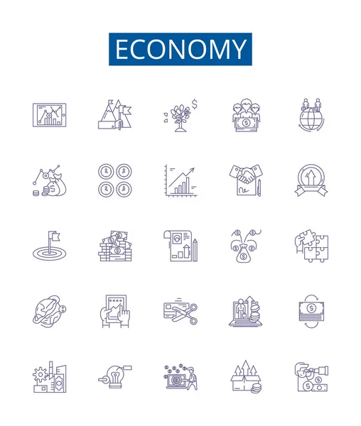 Набір Значків Економічної Лінії Колекція Дизайну Фінанси Обмін Торгівля Дохід — стоковий вектор