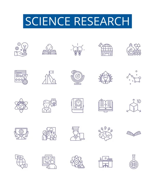 Ikon Garis Penelitian Sains Sudah Siap Kumpulan Rancangan Ilustrasi Konsep - Stok Vektor