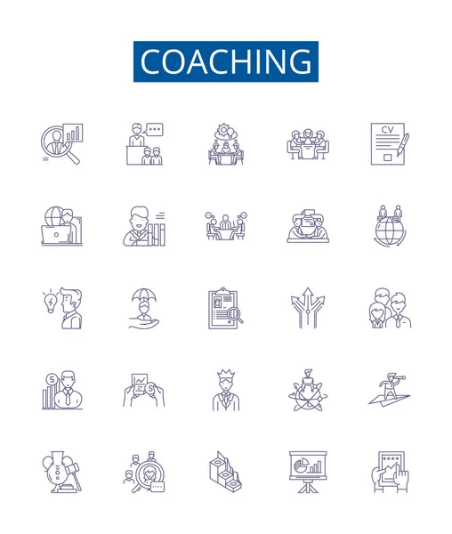 Ikony Coachingu Ustawione Kolekcja Projektów Mentoring Prowadzenie Edukowanie Doradztwo Instruowanie — Wektor stockowy