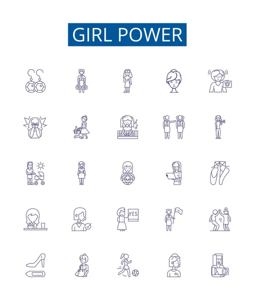 Ikony Elektrického Vedení Pro Dívky Nastaveny Design Kolekce Feminismu Síla — Stockový vektor
