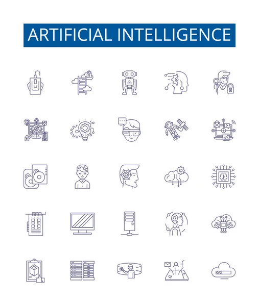 Icônes Ligne Intelligence Artificielle Signes Ensemble Collection Conception Robotique Apprentissage — Image vectorielle