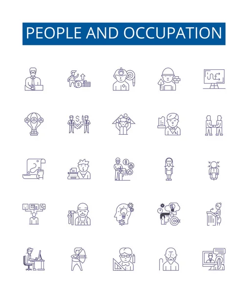 Ludzie Ikony Linii Okupacyjnej Ustawione Kolekcja Projektowa Osób Zawód Pracownik — Wektor stockowy