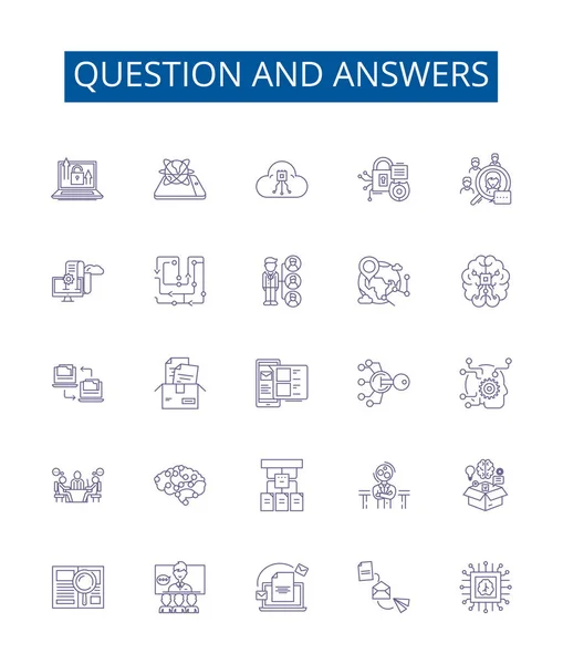 Question Answers Line Icons Signs Set Design Collection Questions Answers — Stock Vector
