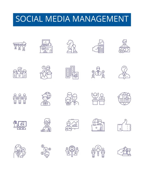Ikony Zarządzania Mediami Społecznościowymi Ustawione Kolekcja Projektów Społecznych Media Zarządzanie — Wektor stockowy