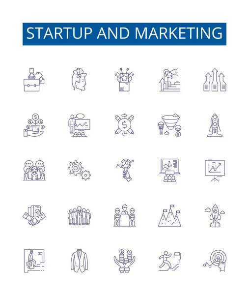 Set Icone Della Linea Avvio Marketing Collezione Design Startup Marketing — Vettoriale Stock