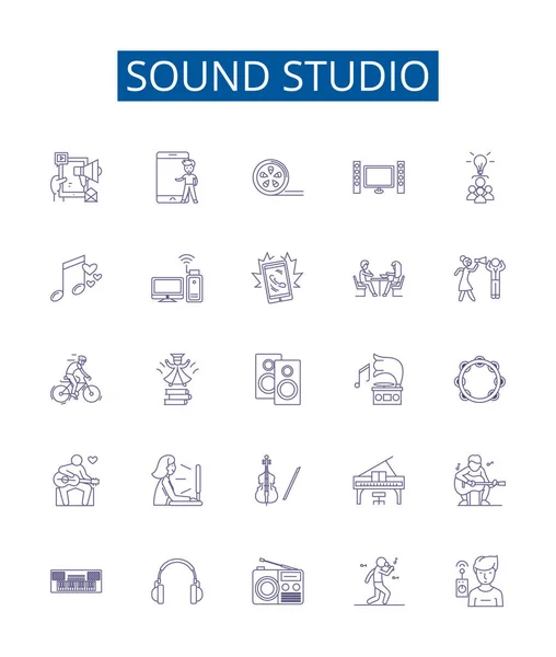 Ljud Studio Linje Ikoner Skyltar Inställd Design Samling Inspelning Blandning — Stock vektor