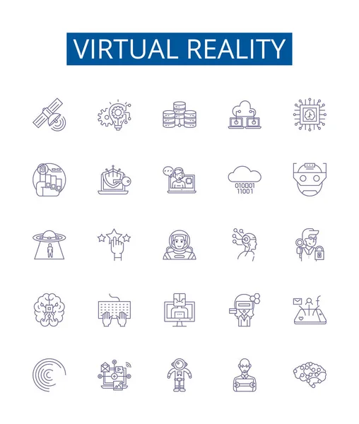 Sinais Ícones Linha Realidade Virtual Definidos Coleção Design Virtual Realidade — Vetor de Stock