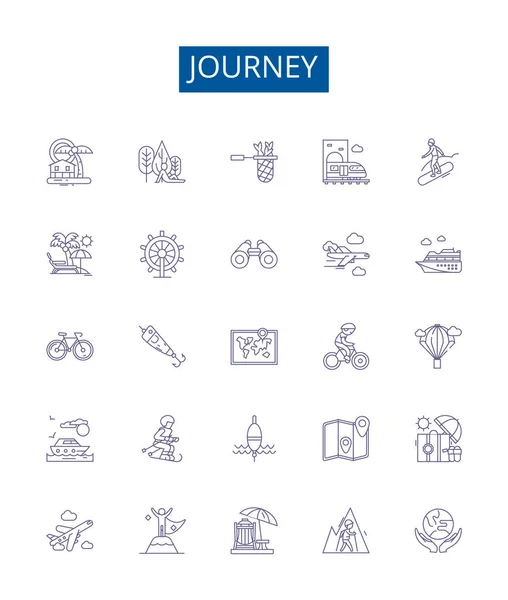 Iconos Línea Viaje Conjunto Signos Colección Diseño Viajes Trek Expedición — Archivo Imágenes Vectoriales