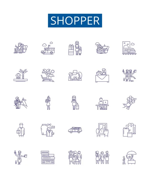 Icônes Ligne Shopper Signes Ensemble Collection Design Shopper Acheteur Consommateur — Image vectorielle