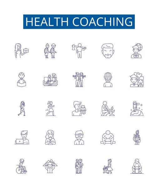 Gesundheits Coaching Linie Symbole Zeichen Gesetzt Design Sammlung Von Wellness — Stockvektor