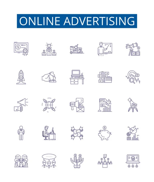 Online Advertising Line Icons Signs Set Design Collection Digital Ads — Stock Vector