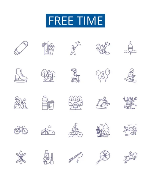 Línea Tiempo Libre Iconos Signos Establecidos Diseño Colección Ocio Ociosidad — Vector de stock