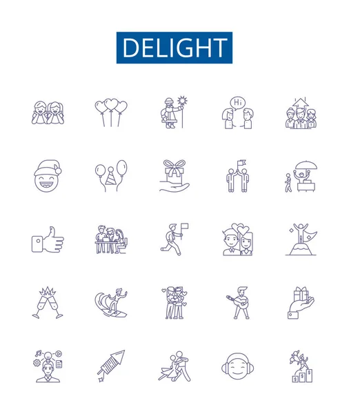 Delight Line Icons Signs Set Design Collection Joy Appeal Gratify — Stock Vector