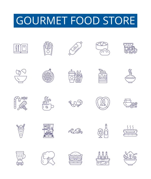Gourmet Icônes Ligne Magasin Aliments Ensemble Design Collection Gourmet Alimentation — Image vectorielle