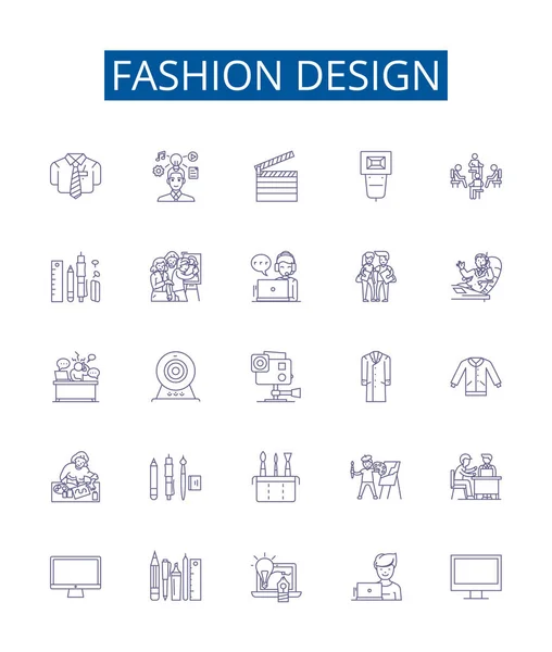 Fashion Design Linea Icone Segni Set Collezione Design Moda Design — Vettoriale Stock