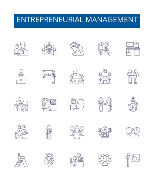 Ikony Linii Zarządzania Przedsiębiorczością Ustawione Kolekcja Projektów Przedsiębiorczych Zarządzanie Start — Wektor stockowy
