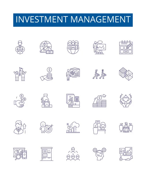 Набор Значков Линии Управления Инвестициями Коллекция Проектов Инвестициям Управлению Благосостоянию — стоковый вектор