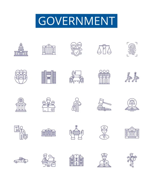 Rządowe Ikony Ustawione Zbiór Projektów Polityki Prawa Polityki Władzy Regulacji — Wektor stockowy
