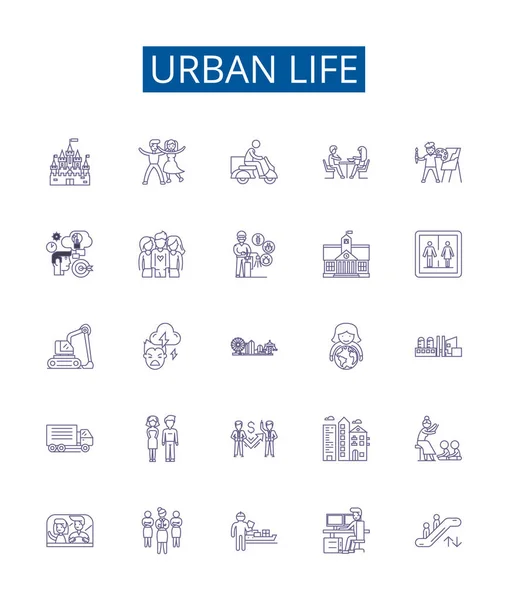 Ikony Miejskiej Linii Życia Ustawione Projekt Kolekcji Urban Życie Miasto — Wektor stockowy