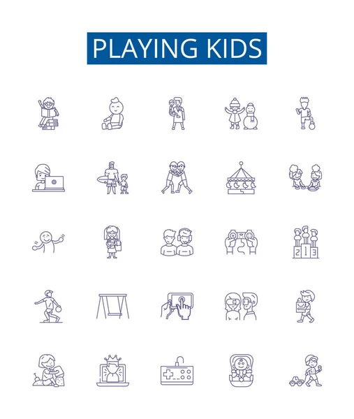 Παίζοντας Παιδιά Γραμμή Εικονίδια Πινακίδες Που Design Collection Children Kids — Διανυσματικό Αρχείο