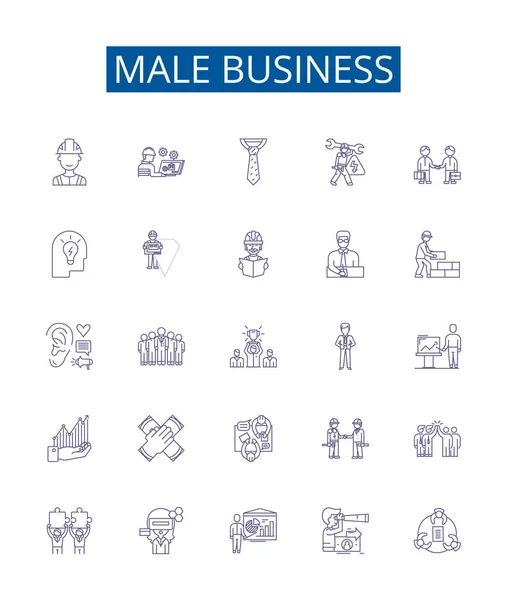 Ανδρική Επαγγελματική Γραμμή Εικονίδια Πινακίδες Που Design Collection Businessman Entrepreneur — Διανυσματικό Αρχείο