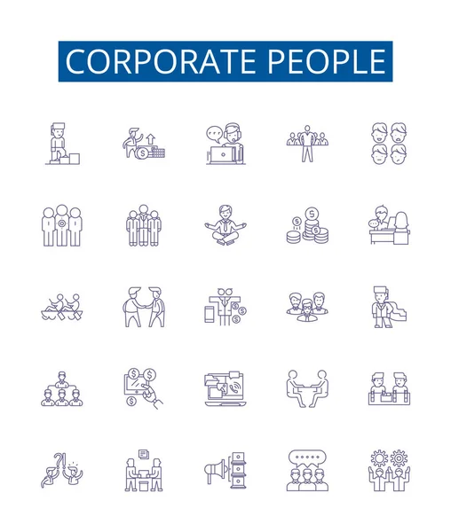Corporate People Line Icons Signs Set Design Collection Executives Managers — Stock Vector
