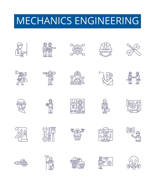 Mechanica Engineering Lijn Pictogrammen Borden Set Design Collectie Van Mechanica — Stockvector