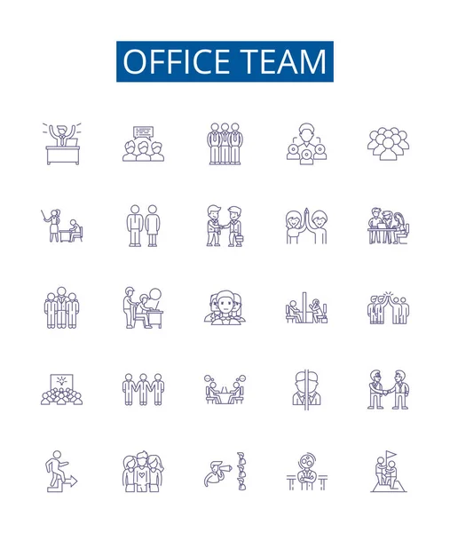 オフィスチームラインアイコンが設定されています オフィス チーム コラボレーション スタッフ 尊敬のデザインコレクションアウトラインベクトルコンセプトイラスト — ストックベクタ