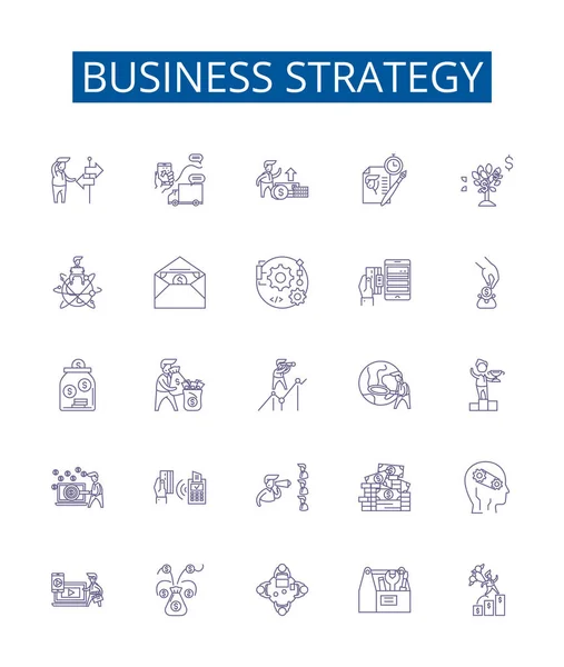 Iconos Línea Estrategia Negocio Conjunto Signos Diseño Colección Planificación Innovación — Vector de stock