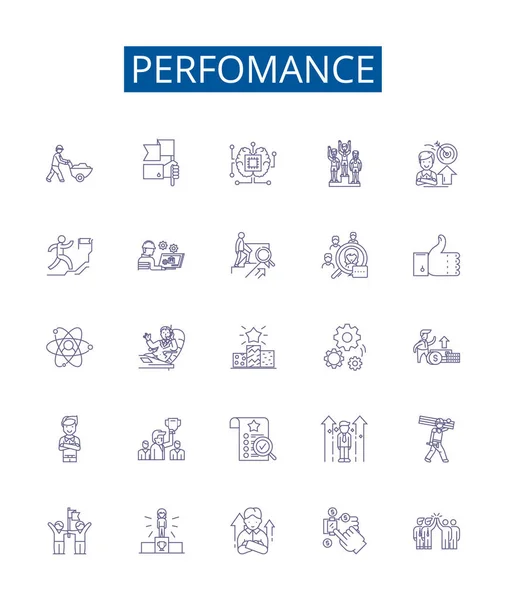 Perfomance Line Icons Signs Set Colección Diseño Rendimiento Productividad Eficiencia — Archivo Imágenes Vectoriales