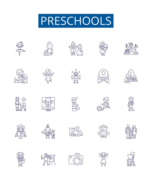 Preescolares Línea Iconos Signos Establecidos Colección Diseño Preescolares Guarderías Guarderías — Vector de stock