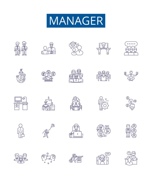 Manager Line Icons Signs Set Design Collection Manager Supervisor Director — Stock Vector