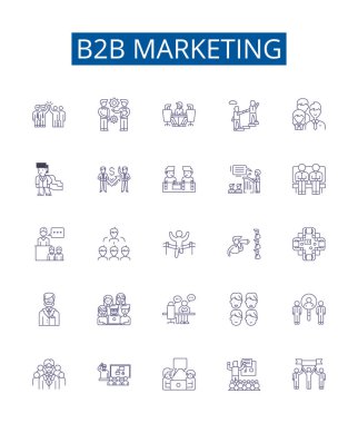 B2b pazarlama çizgisi simgeleri ayarlandı. BB, Pazarlama, Satışlar, Stratejiler, Taktikler, İçerik, Yönetim, Analitik ana hatları vektör çizimleri tasarım koleksiyonu