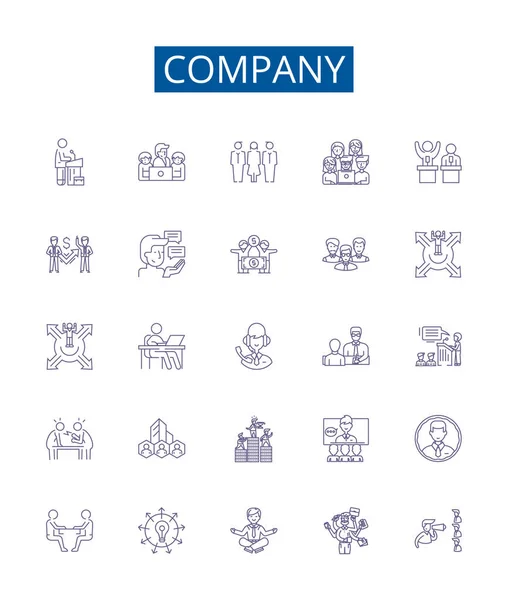 Línea Compañía Iconos Signos Establecidos Diseño Colección Negocios Firma Corporación — Vector de stock
