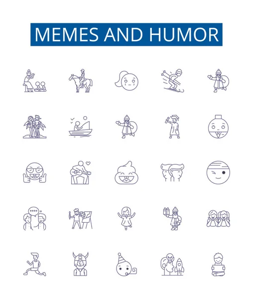 Memes Humor Line Icons Signs Set Inglés Diseño Colección Memes — Vector de stock