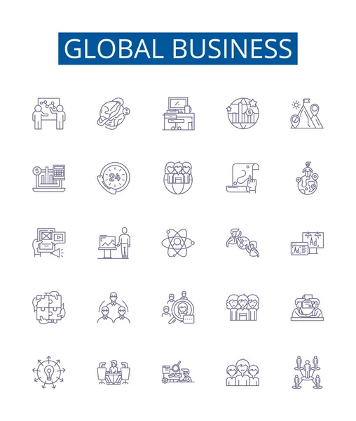 Küresel Alanı Simgeleri Belirlendi Global Business International Commerce Marketing Economy — Stok Vektör