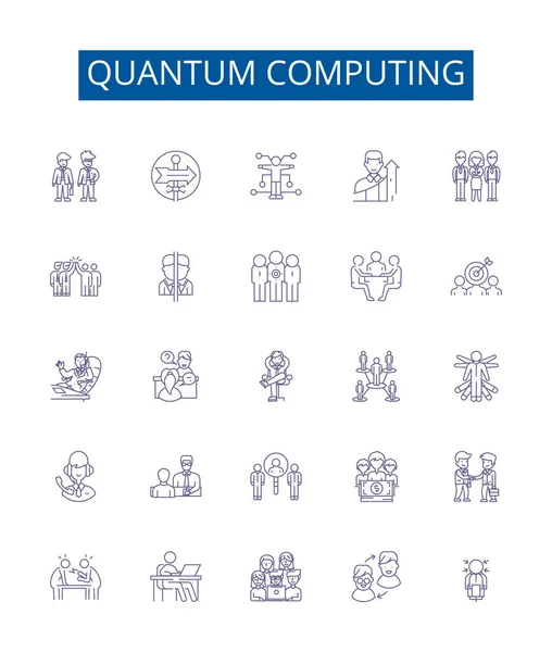 Quantum Computing Linje Ikoner Tecken Som Design Samling Quantum Beräkning — Stock vektor